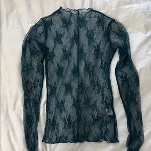Chic Lace Long Sleeve Blouse - Deep Teal